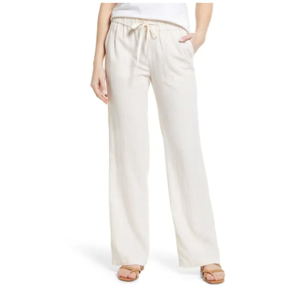 CASLON Women’s Linen-Blend Straight Leg Pants from Nordstrom, Beige, Small